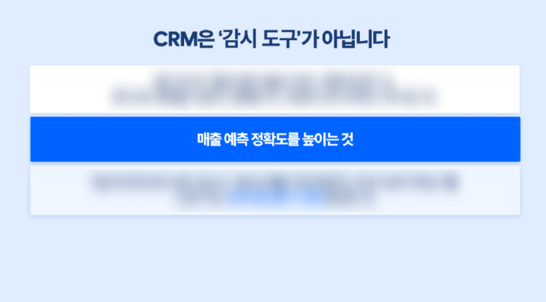 CRM의 진짜 목적은 매출 예측 정확도를 높이고 데이터 기반의 파이프라인 관리를 하기 위함임을 강조하는 이미지